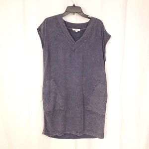 Splendid Collection Blue Shift Dress Sz M Pockets V Neck Distressed Summer $149